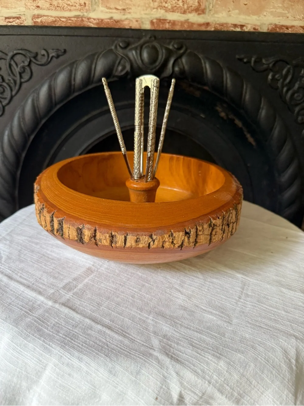 Handcrafted Bark-Texture Wooden Nut Bowl Live Edge Autumn Fall Decor